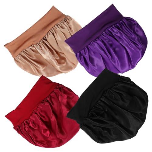 NIYANGLE 4stücke Teiliges Breiter Elastischer Schlafhauben Für Damen Satin Schlafmütze Für Make-up Und Geeignet Für Und Kurzes Haar Weinrot von NIYANGLE
