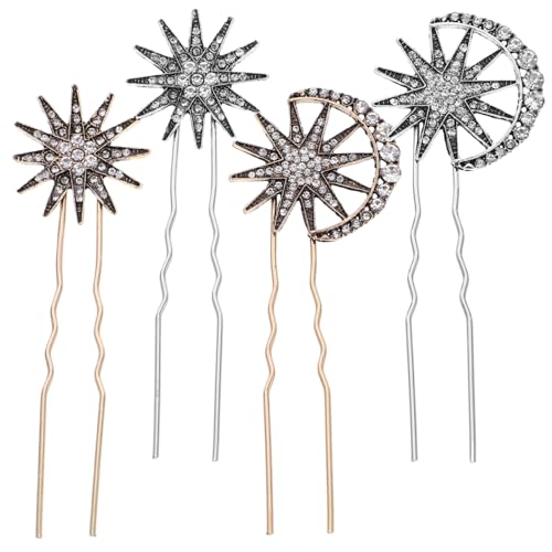 NIYANGLE 4stücke Teiliges Haarnadeln Mit Sternen Und Mond Vintage Haarschmuck Für Hochzeiten Und Besondere Anlässe Funkelnde Haarschmuckstücke Für Und Mädchen Für Hochsteckfrisuren von NIYANGLE
