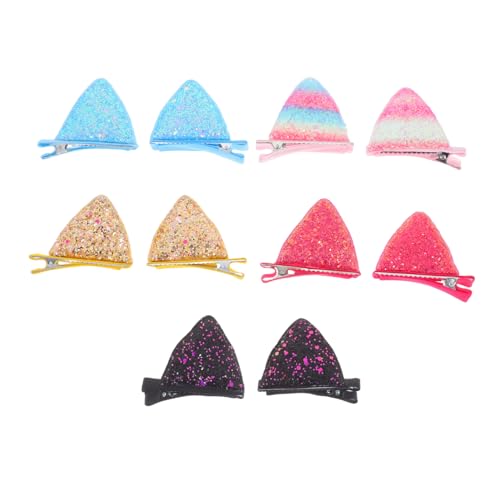 NIYANGLE 5 Paare Glitzernde Katzenohren Haarclips Leichte und Sicher Haltende Haarspangen für Mädchen Frauen Bunte Pastellfarben für Halloween Weihnachten Kostüm und Party von NIYANGLE