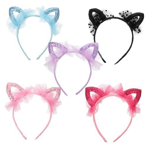 NIYANGLE 5 Stück Katzenohren Haarschmuck mit Glitzer für Verstellbare und Bequeme Haarreifen für Kostümpartys und Halloween Farbenfroh und Ansprechend Zufällige Farbe von NIYANGLE