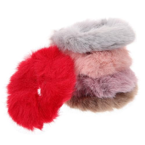 NIYANGLE 5 Stück Plüsch Haargummis Elastische Haarbänder Farblich Zufällig für Damen und Mädchen Haarschmuck Accessoire für Partys Hochzeiten und Zufällige Farbe von NIYANGLE