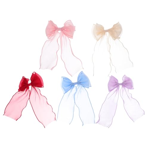 NIYANGLE 5 Stück Schleife Haarnadel Haarschleifen Haarspange Bogenklammern Barrettes Große Schleifenspangen Mesh Stoff Haar Bogenclip Satinbogenklauenclip Frauen Haarschleife Gittergewebe von NIYANGLE