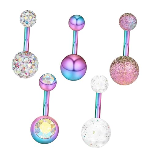 NIYANGLE 5 Stück Teiliges Edelstahl Bauchnabelpiercing Bunte Metall Bauchnabel Buckles Langlebiger Körperschmuck für Damen Hautfreundlich für Party und Club Modische Körperpiercings von NIYANGLE