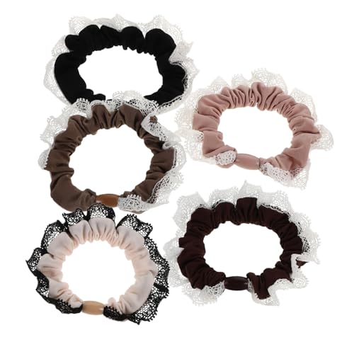 NIYANGLE 5stücke Elastische Haargummis Aus Spitze Für Damen Und Mädchen Pferdeschwanzhalter Weiche Haargummis Für Täglichen Gebrauch Mit Spitzenhaarband-design von NIYANGLE