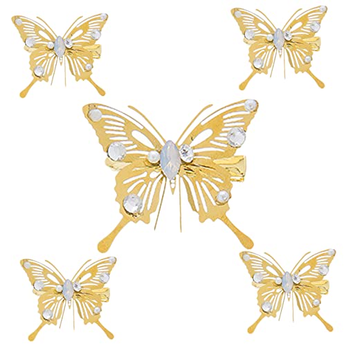 NIYANGLE 5 Stück Teiliges Goldfarbene Haarklammern mit Schmetterlingsform Hohles Design und Künstlichen Perlen Bobby Pins für Mädchen für Hochzeit Party und Festliche Anlässe von NIYANGLE