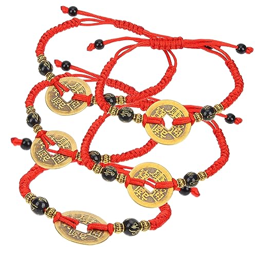 NIYANGLE 5stücke Teiliges Schnurarmband Mit Chinesischen Kupfermünzen Handgefertigtes Verstellbares Armband Für Männer Und Frauen Glücksarmband Im Minimalistischen Stil von NIYANGLE