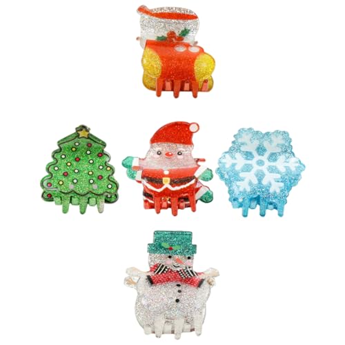 NIYANGLE 5 Stück Teiliges Weihnachts Haarspangen für Mädchen Niedliche Haarklammern mit Schneeflocke Schneemann Weihnachtsbaum und Weihnachtsmann für Feiern und Tägliches Styling von NIYANGLE