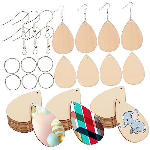 NIYANGLE 50 Stück Teiliges Holz Ohrring mit Dangle Anhängern für DIY Schmuckherstellung Glatte Oberfläche zum Bemalen für Bastler und Schmuckliebhaber Natürliche und Rustikale von NIYANGLE
