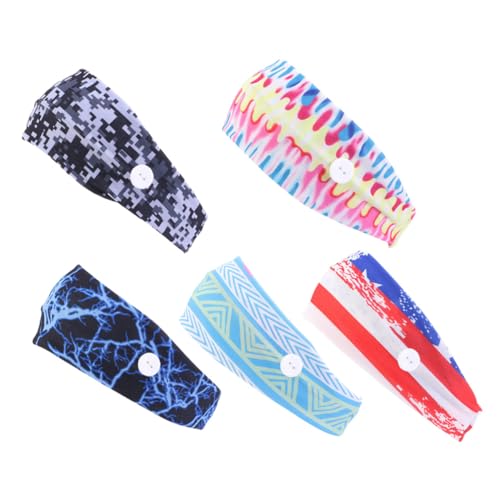 NIYANGLE 5er Set Anti-lear-ohrschutz-maskenhaargürtel Taste Stirnband Yoga Running Turban Für Männer Und Frauen Baumwollstirnbänder Sportkopf Stirnband Mit Taste von NIYANGLE