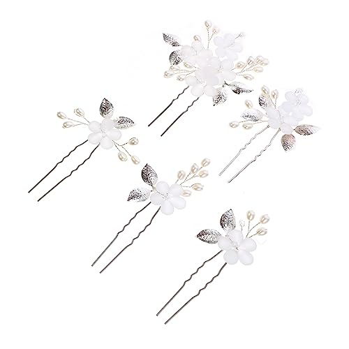 NIYANGLE 5stücke Perlen Haarnadeln Für Hochzeit Blumen Braut Haarschmuck Aus Zinklegierung Und Kunstharz Robuste Haarnadeln Mit Blumen Und Blättermotiven Für Damen Und Brautjungfern von NIYANGLE