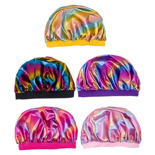 NIYANGLE 5stücke Schlaf Haube Für Junge Mädchen Und Erwachsene Elastische Bade Dusche Hut Aus Polyester Und Komfortabel Zum Schutz Vor Nässe Beim Waschen von NIYANGLE