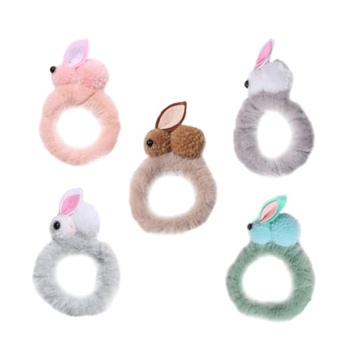 NIYANGLE 5stücke Teiliges Plüsch-haarreife Mit Kaninchen-design Bunte Haargummis Für Ostern Und Festliche Anlässe Elastische Zopfgummis Für Mädchen von NIYANGLE