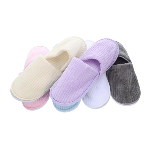 NIYANGLE 6 Paare Gästehausschuhe Waschbare Fleece Hausschuhe Rutschfest Geschlossene Zehen Komfortable Hotel Slipper Für Spa Innenbereich Reise In Farben von NIYANGLE