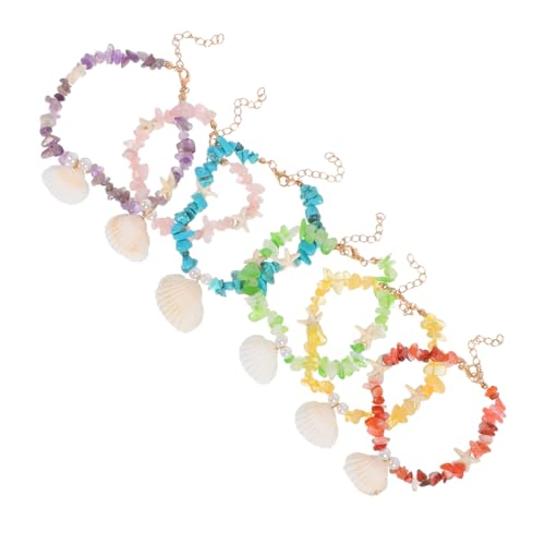 NIYANGLE 6 Stück Boho Fußkettchen Verstellbare Handgefertigte Perlen Muschelarmbänder Tropischer Stil Strand Schmuck für Damen Sommerurlaub Accessoire von NIYANGLE