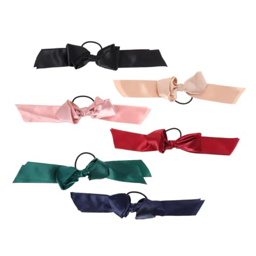 NIYANGLE 6 Stück Doppellagige Satin Bowknot Haarbänder Teiliges Elastische Haargummis für Mädchen und Dekorative Ponytail Ringe Haaraccessoires für von NIYANGLE
