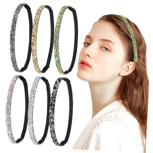NIYANGLE 6 Stück Elastisches Stirnband Süße Stirnbänder Perlen Strass Stirnband Damen Breit Mode Bands Spitze Trainieren Kopfschmuckfest Haarschmuck Aus Strass Dünn Haarband Stoff von NIYANGLE