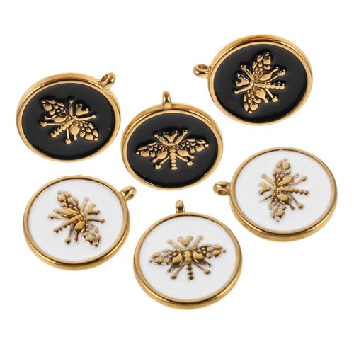 NIYANGLE 6 Stück Goldene Bienen Anhänger aus Edelstahl mit Vakuumvergoldeter Emaille Kratzfest und Langlebig Runde Bienenförmige Charms in Schwarz und Weiß für DIY Schmuck Armbänder von NIYANGLE