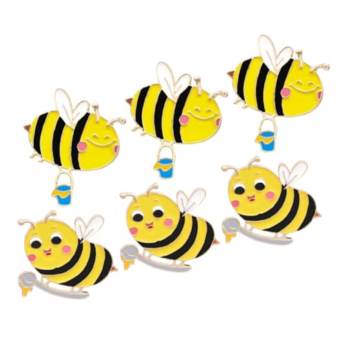 NIYANGLE 6 Stück Niedliche Bienen Broschen Vielseitige Cartoon Tier Anstecknadeln für Kleidung und Rucksäcke Robuste Mode Pins für Schule und Feierlichkeiten von NIYANGLE