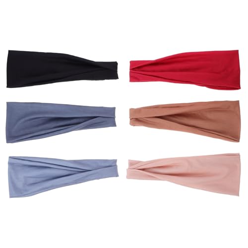 NIYANGLE 6 Stück Sport Stirnbänder für Damen Elastische Rutschfeste Kopfband für Yoga Fitness und Schweißabsorbierend Atmungsaktiv Farben Weinrot von NIYANGLE