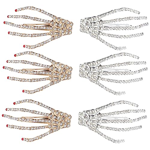 NIYANGLE 6 Stück Teiliges Halloween Haarklammern in Skelett mit Strass Haar Accessoire für Partys Einzigartiger Haarschmuck für Damen für Kostüme und Besondere Anlässe von NIYANGLE