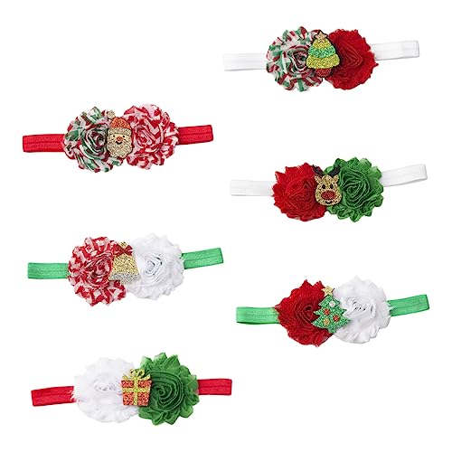 NIYANGLE 6 Stück Teiliges Weihnachts Haarband für Mädchen Elastisches Weiches Haarschmuck mit Blumenmotiv Festliches Stirnband für Bequemes Dehnbares Xmas Headband für Alltag und Party von NIYANGLE
