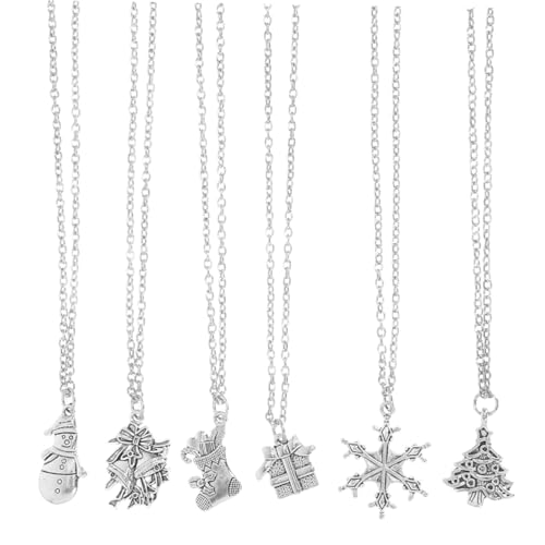 NIYANGLE 6 Stück Teiliges Weihnachts-schmuckset für Damen Glocken Schneemann-anhänger Weihnachtsbaum-charms Langlebige Legierung Farbbeständige Xmas Halsketten für Festliche Winterfeiern von NIYANGLE