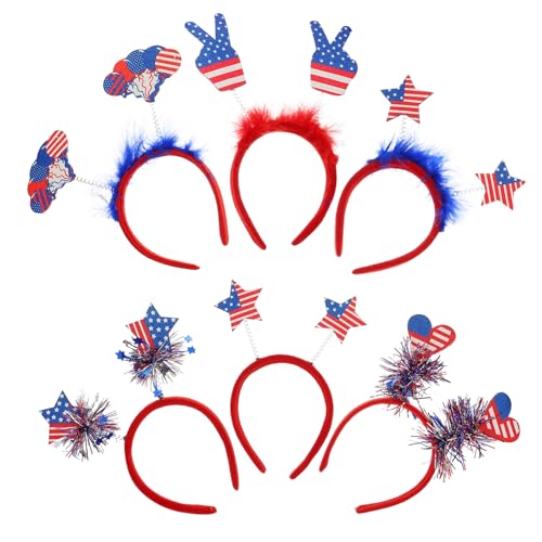 NIYANGLE 6 Stück Unabhängigkeitstag Haarreifen mit Us Flagge Farbenfrohe Kopfschmuck Accessoires für Patriotische Feiern und Karneval Langlebige und Rutschfeste Kopfdekorationen von NIYANGLE