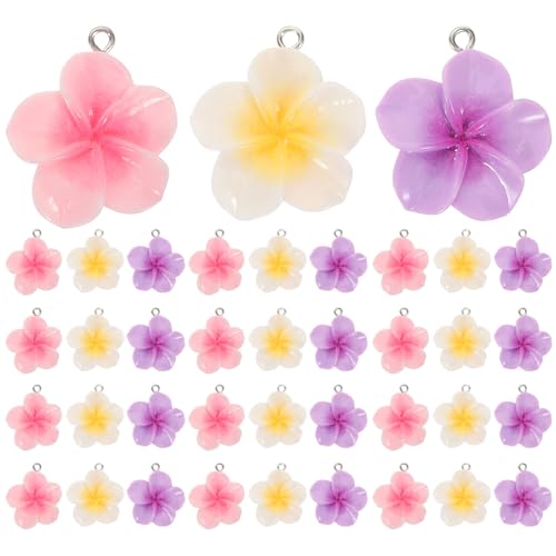 NIYANGLE 60 Stück tropischer Blumenanhänger: Bunter Frangipani-Harz-Anhänger – kleiner Blumenanhänger für Boho-Schmuck für Armbänder, Fußkettchen, Haarschmuck von NIYANGLE