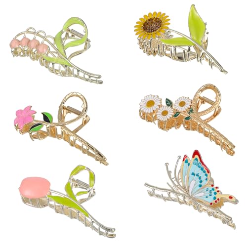 NIYANGLE 6stücke Blumen-haarklammern Aus Metall Hübsche Haarklammern Mit Blumenmotiv Für Dickes Haar Damen Und Mädchen von NIYANGLE