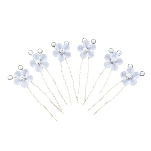 NIYANGLE 6stücke U-formige Haarnadeln Mit Perlen Weiß Haarschmuck Für Braut Blumen-haarstäbchen Haarzubehör Für Mädchen Hochzeit Hochwertige Legierung Langlebig Und Sicher von NIYANGLE