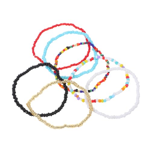 NIYANGLE 7 Stück Teiliges Elastisches Perlenarmband Damen Handgelenk Schmuck mit Geometrischen Mustern Vielseitiges Buntes Design Bequemes Stretcharmband für Alltag Party und Geschenk von NIYANGLE