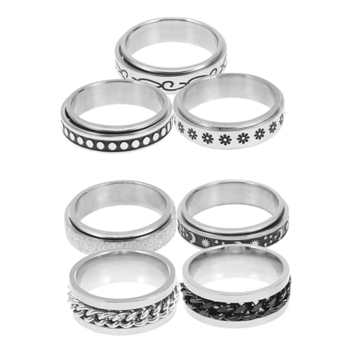 NIYANGLE 7 Stück Teiliges Punk Ring aus Langlebigem Titanstahl Drehbare Fidget Anxiety Ringe für Damen und Herren Rostfrei Robust und Hautfreundlich Modischer Stressabbau Schmuck von NIYANGLE