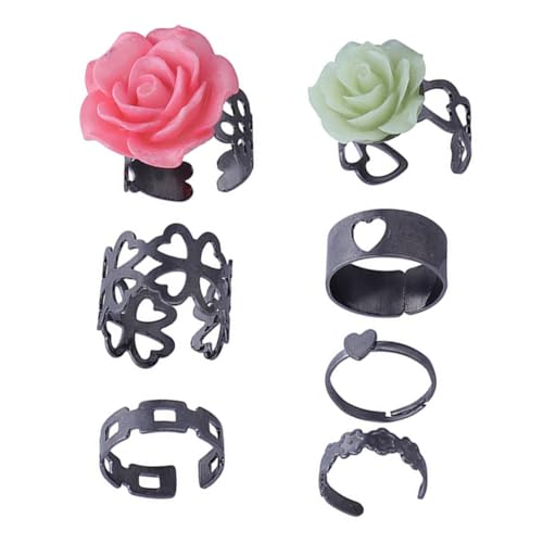 NIYANGLE 7stücke Vintage Rosen Fingerringe Kreative Hohl Ringschmuck Geschnitzte Rosen Finger Dekorationen Frauen Ring Geschenke von NIYANGLE