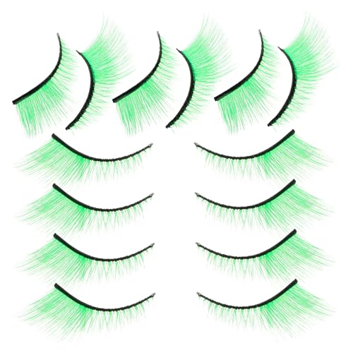 NIYANGLE 7paare Grüne Wimpern Für Frauen Halloween Bühne Make-up Party Accessoire Fee Cosplay Lang Auge Verlängerung Cluster Karneval Wimper von NIYANGLE