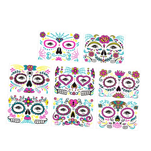 NIYANGLE 8 Blätter Halloween Gesichtstattoos Fluoreszierend Hautfreundlich Temporäre Leucht Tattoos für Erwachsene Party Karneval Uv Selbstklebend Stilvolle Halloween Makeup Sticker von NIYANGLE