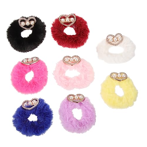 NIYANGLE 8 Stück Teiliges Fuzzy Scrunchies mit Strass Fluffy Haargummis für Pferdeschwanz Haaraccessoires für Mädchen Verschiedenen Farben Gelb Weinrot Rosa von NIYANGLE