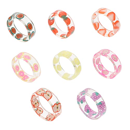NIYANGLE 8 Stück Teiliges Kreatives Resin für Damen und Mädchen Sommerliche Zitronen und Erdbeer Muster Hautfreundlicher Leichter Schmuck für Alltag Party und von NIYANGLE