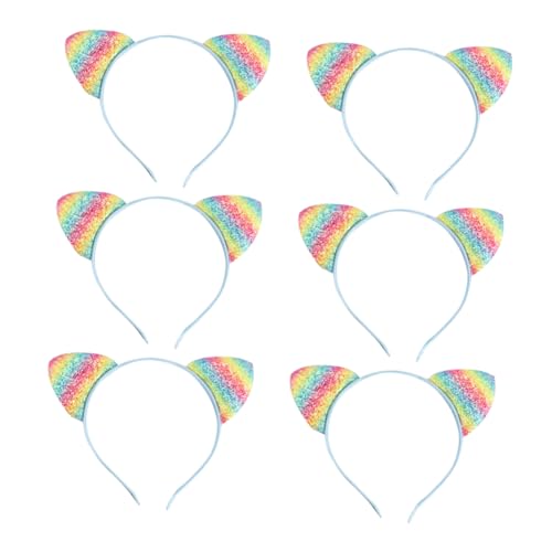 NIYANGLE 8stücke Regenbogen Haarband Mit Katzenohren Stirnband Für Junge Mädchen Mädchen Kreativer Kopfschmuck Für Partys Geburtstage Halloween von NIYANGLE
