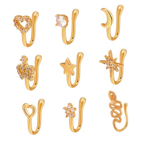 NIYANGLE 9 Stück Teiliges Nasenclip aus Kupfer kein Piercing U Förmige Nasenmanschetten mit Feiner Politur Nasendekoration für Damen und Mädchen und Vielseitig für Partys und Alltag von NIYANGLE