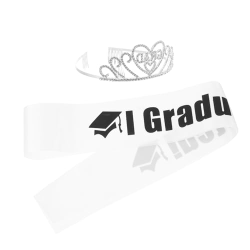 NIYANGLE Abschluss Schärpe Und Krone Set Abschlussfeier Deko Für Graduierte Hochwertige Satin Schärpe Und Funkelnde Kristallkrone Schulabschlüsse Und Feiern von NIYANGLE