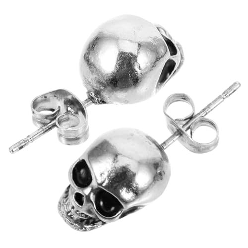 NIYANGLE Allergiefreie Schmuck Damen Ohrstecker mit Strass Skull Design Leichte Langlebige Ohrringe für Halloween Party und Alltag Silberfarbene Alloy Ohrschmuck von NIYANGLE