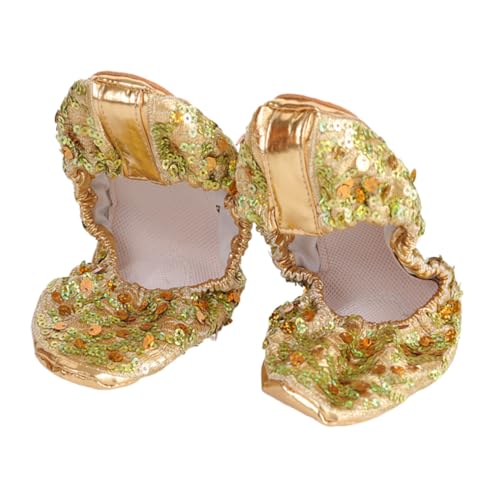 NIYANGLE Anti rutsch Latein Tanzschuhe mit Pailletten Runde Sohle XL Goldfarben Langlebig und Bequem für Ballett Fitness Yoga und Tanztraining von NIYANGLE