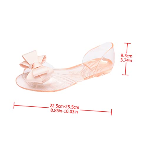 NIYANGLE Beige Damen Sandalen Flach Sommer Jelly Schuhe mit Schleife Kreative Strand Schuhe für Frauen Leicht Ausziehbar Atmungsaktiv und Komfortabel von NIYANGLE