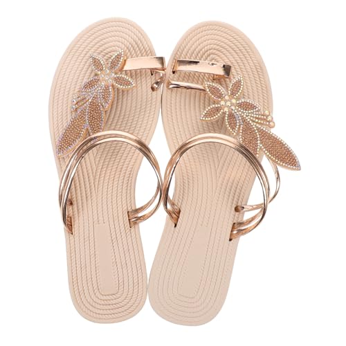 NIYANGLE Bequeme Damen Zehenring Sandalen mit Ahornblatt Design Rutschfeste Weiche Sommerschuhe Flache Strandslipper für Reisen und Alltag Modische Boho Slides von NIYANGLE