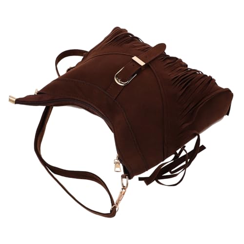NIYANGLE Boho Wildleder Umhängetasche Damen mit Fransen Verstellbar Leichte Ethno Stickerei Gewebte Vintage Crossbody Tasche für Alltag Reisen und Freizeit Dunkelbraun von NIYANGLE