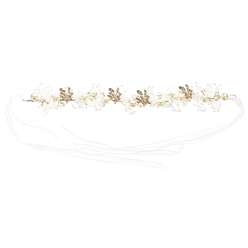 NIYANGLE Braut Haarschmuck mit Perlen und Blüten Kopfband für Hochzeit Feste und Partys für Damen und Cosplay Anlässe Handgefertigt mit Goldenen Blättern von NIYANGLE