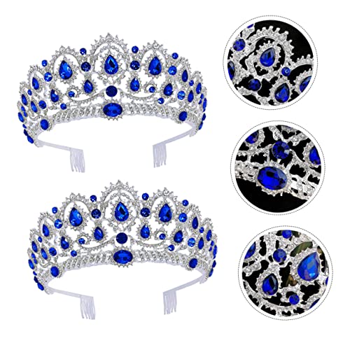 NIYANGLE Braut Tiara Krone Kamm Krone Erwachsene Frauen Mädchen Marineblau Edelsteine Braut Kopfschmuck Strass Haarband Strass Königin Tiara Diademe Hochzeits Tiara von NIYANGLE