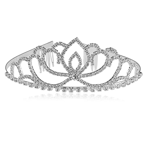 NIYANGLE Krone Stirnband Strass Für Hochzeit Kopfschmuck Silber Mit Kämme Für Braut Tiara-krone Befestigung von NIYANGLE