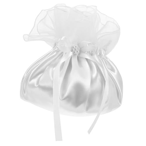 NIYANGLE Brauttasche Dolly Bag Weiß Stoff Handtasche Damen Elegant Hochzeit Brautjungfer Geschenkbeutel Schmuck Kosmetik Organizer von NIYANGLE