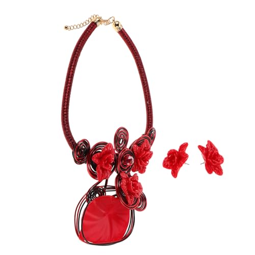 NIYANGLE Chunky African Statement Schmuckset mit Handgefertigten Aluminium-draht und Resinblumen Auffälliges Halskette und Ohrringe für Frauen Leicht Langlebig für Party und Prom von NIYANGLE